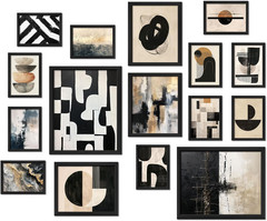 16 PCS Black and White Abstract Wall Art Decor, Minimalist Gallery Wall Prints f