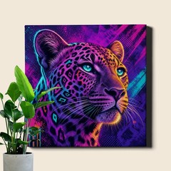 Leopard Portrait Canvas Print Colorful Neon Animal Painting Decor