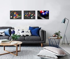Nachic Wall 3 Pieces Canvas Wall Art Billiard Balls in Black and White Pool Tabl