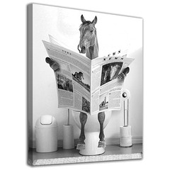 Charming Horse on Toilet Canvas Art – Stylish 12″ x 16″ Black & White Decor
