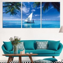 Blue Ocean Scenery 3 Pieces Canvas Print Wall Art Poster Home Decoration