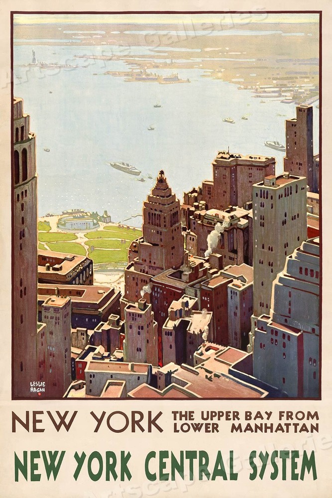 1920s Lower Manhattan NY Central System Vintage Style Travel Poster – 24×36