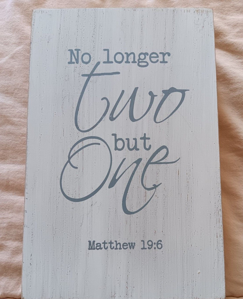 Religious Quote White Gray Shabby Chic Artwork No Longer Two But One Matthew19:6