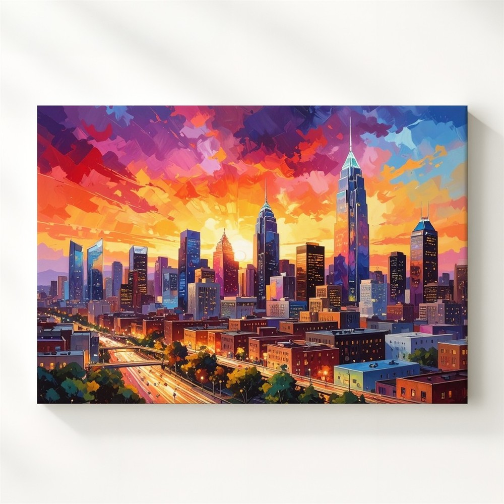 Sunset Energy Cityscape Canvas Vibrant Futuristic Urban Wall Art