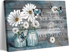 Daisy Butterfly Canvas Art – Rustic Floral Wall Decor for Home, 36x24in