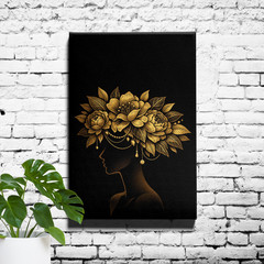 Floral Woman Silhouette Black Gold Framed Wall Art 12x18inch