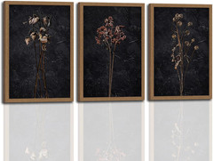Framed Moody Dried Flower Canvas Art – Rustic Vintage Decor 16×24 In 3Pcs Set