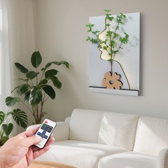 Wall-Mounted Sandstone Decor Wall Art Painting Wall Art Decor w/ Simulated Plant