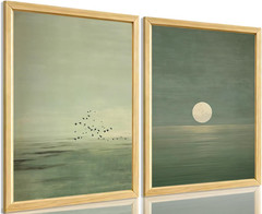 Japanese Sage Green Wall Art 2Pcs Minimalist Moon and Canvas Posters Prints for