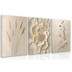 Framed Neutral Beige Flower Wall Art, Beige Botanical Wall Decor, Modern Mini…