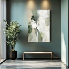 Abstract Olive Green Beige Oil Painting Print on Framed Canvas Wall Art, Neutral
