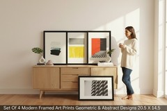 Set Of 4 Modern Framed Art Prints Geometric & Abstract Designs – 20.5″ x 14.5″