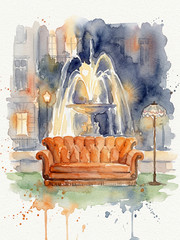 Friends Fountain Watercolor Wall Collage Poster Print