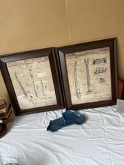 Set of 2 Framed Guitar Patent Prints Fender Les Paul Wall Art Vintage