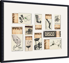 Vintage Matchbox Canvas Art in Beaded Black Frame – 24×18 Wall Decor