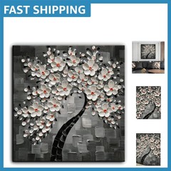 Unique Hand-Painted 3D Textured Wall Art – Framed 24×24 Floral Elegance