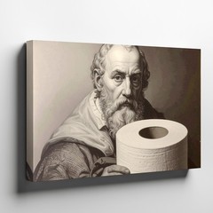 Wall Art Canvas a Black and White Sketch of Leonardo Da Vinci Holding a Roll
