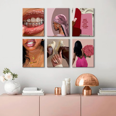 Pink Abstract Black Woman Canvas Art – Ready to Hang 12×16 Inch Decor