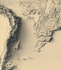 South America Map, South America 2D Relief Map – 2D Flat Print