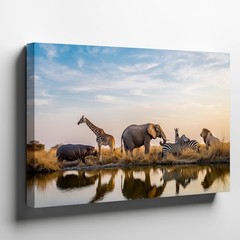 Wall Art In A Vibrant Wildlife Scene, A Diverse Assembly Of Animals Gathers