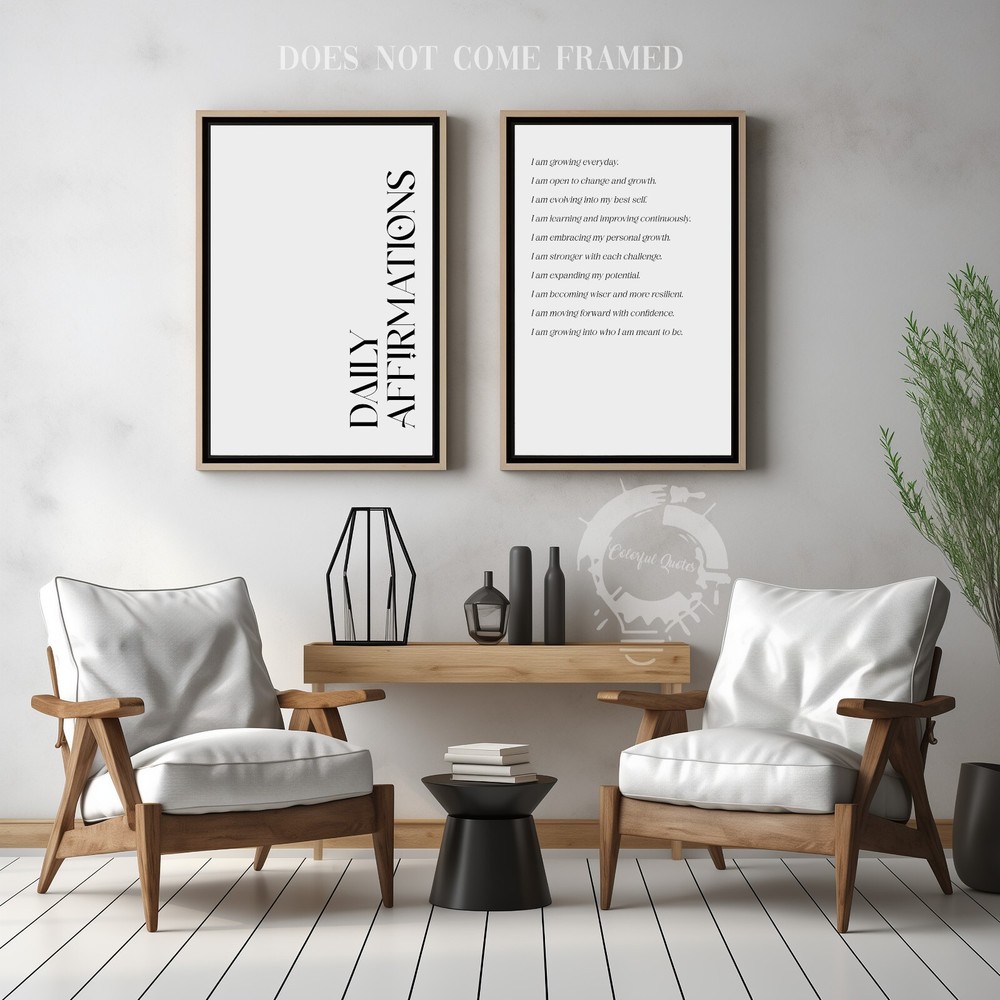 Daily Affirmations, Set of 2 Motivational Poster Prints, Home Wall Art Décor