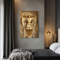 Archangel Michael Gold Angel Statue Wall Art Print on Framed Canvas