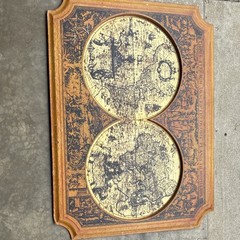 Vintage Style Double Hemisphere World Map Horizontal Print Brown Beige Black