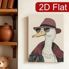 Framed Canvas Cool Gentleman Duck Retro Portrait 2D Flat Home Wall Decor Gift