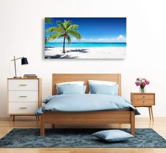 Wall Art Coconut Trees on Sands Beach Seascape Painting Mural,DIY Framed 24″x48″
