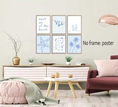 6Pcs Blue Coastal Wall Art Coastal Granddaughter Preppy Aesthetics Picture Wa…