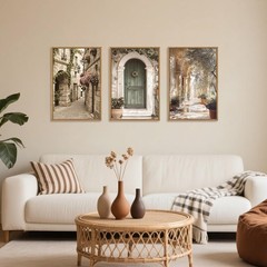 DRACIT European Flower Street Framed Canvas Wall Art Set,Natural Architecture…