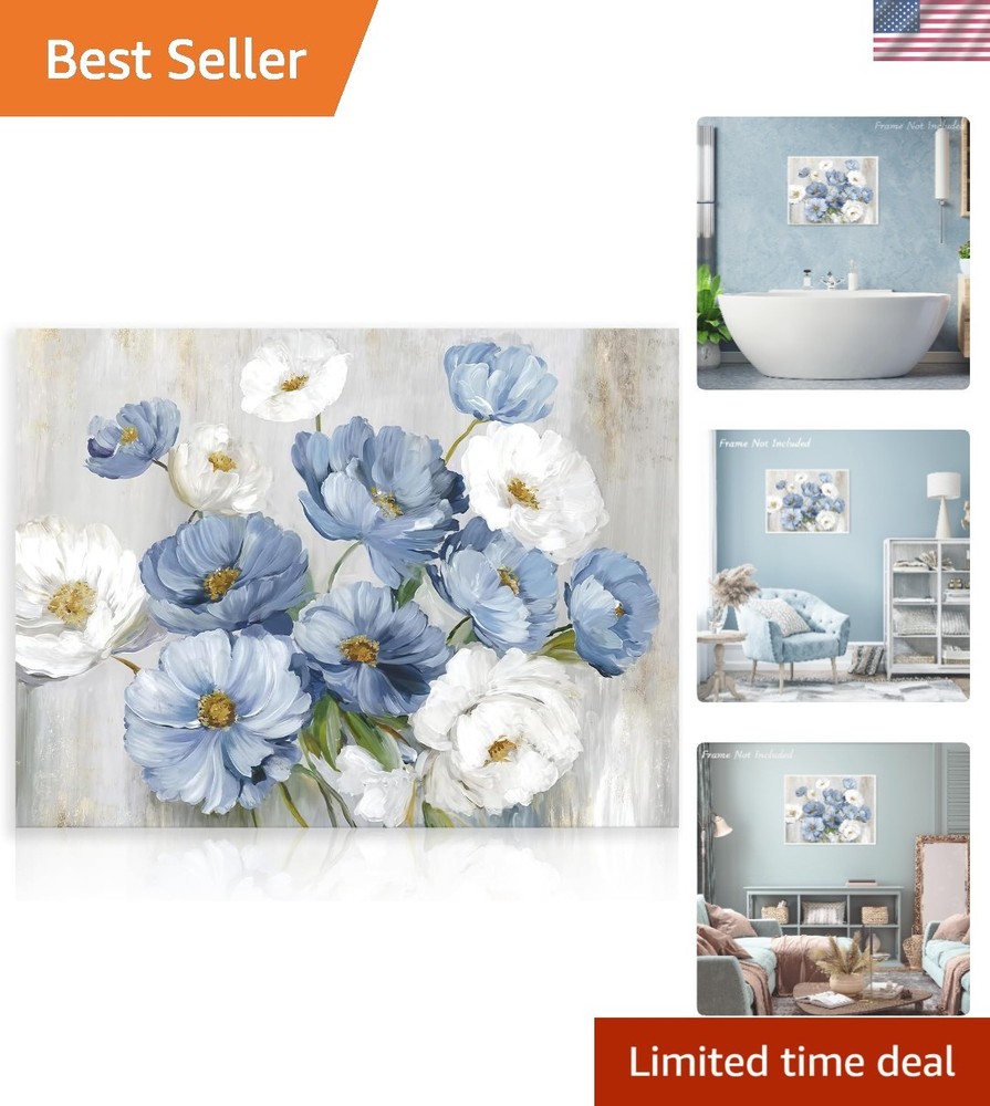 Unique Contemporary Blue White Flower Canvas Art – Perfect 12×16 Unframed Decor