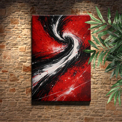 Red Black White Fluid Vortex Abstract Wall Art Print Swirl Ribbons