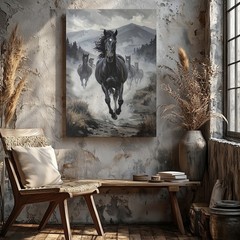 Wild Spirit Galloping Horses Canvasgrayscale Nature Art Wall Art