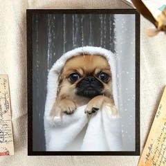 Framed Canvas Pekingese Dog Wrapped Towel Shower Cute Bathroom Decor