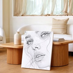 Wall Art Woman Face Sketch Print Black White Portrait Fashion Line Drawing Decor