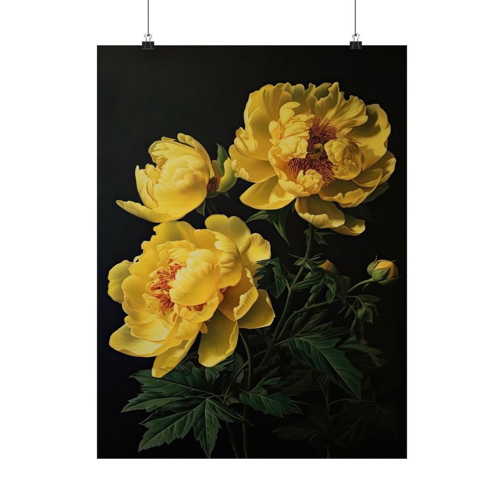 Yellow Peony Flowers Poster, Yellow Flower Art Print, Floral Artwork 17