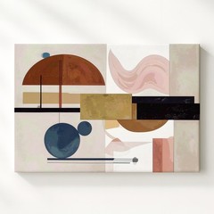 Wall Art Mid-Century Modern Abstract Canvasearth Tone Geometric