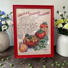 Chef Alfredo Tomatoes Art Print Recipe Framed Picture Broiled Stuffed Signed MCM