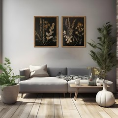 Dark Botanical Canvas Wall Art Vintage Moody Floral Prints with Wood Frame Da…