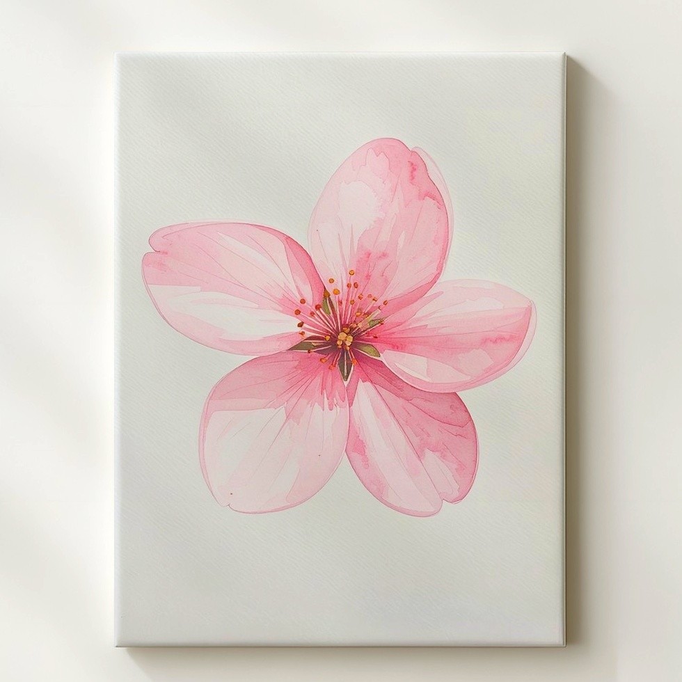 Soft Pink Flower Watercolor Canvas Delicate Botanical Art Simplicity Meets Wall