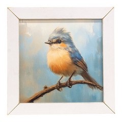 NEW PRIMITIVE Farmhouse BLUE BIRD Print 13.5″ x 13.5″ Framed Cottage Nature Chic