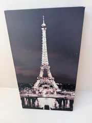 Eiffel Tower Paris Night Vertical Print MDF Wood Panel, Black & White 14×8 inch