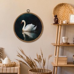 Vintage Swan Wall Art, Retro Animal Linen Matte Finish Print,Farmhouse Swans …