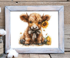 Cow Wall Art Print, Highland Cow SunflowersWith Bow Art Print Farmhouse Decor
