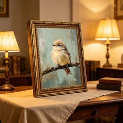 Gold Framed Bird Canvas Wall Art Vintage Bird Beige Sparrow painting Decor