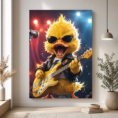 Rock Star Duck Canvas Wall Art Funny Guitar Duck Music Room Decor Print 8*12in