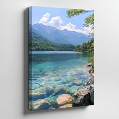 Mountain Lake Landscape Canvas Wall Art Nature Scene Crystal Clear Water Print