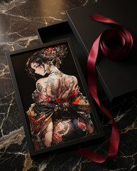Japanese Tattoo Woman Textured UV Art Print on Mylar Canvas Mounted to PLA