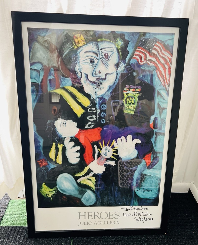 JULIO AGUILERA Heroes Hand Signed Artist Print Framed 36″ x 24″ Abstract USA